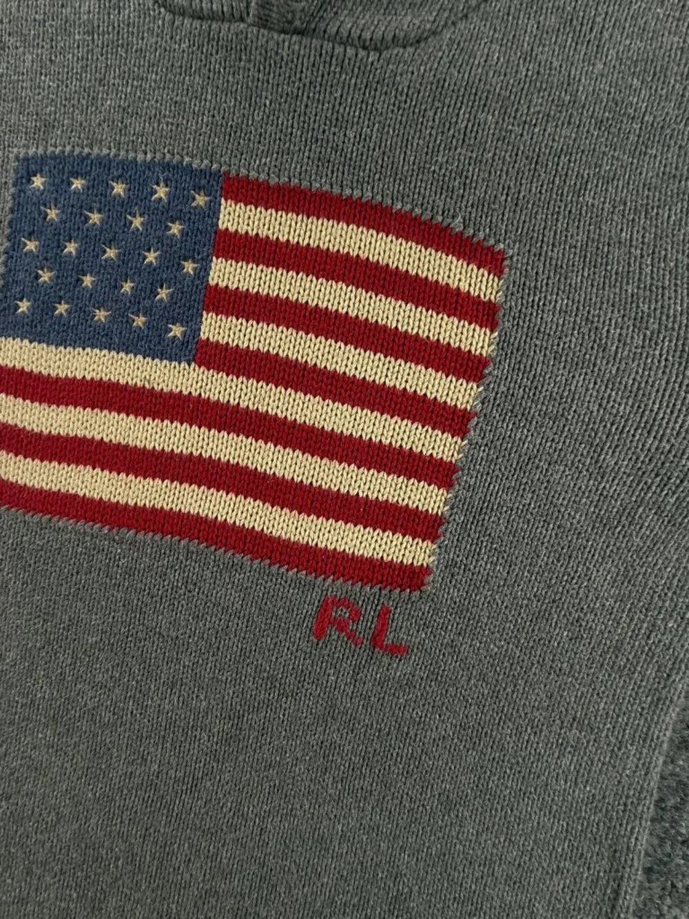 Polo Ralph Lauren USA Flag Hooded Sweater Graphic Large 14-16 Gray Preppy Boys